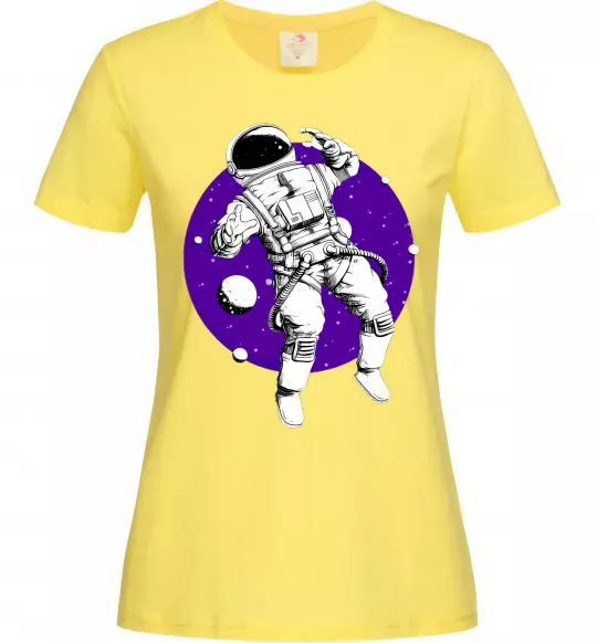 Жіноча футболка Космонавт в круглом космосе Лимонний фото