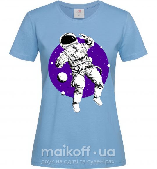 Жіноча футболка Космонавт в круглом космосе Блакитний фото