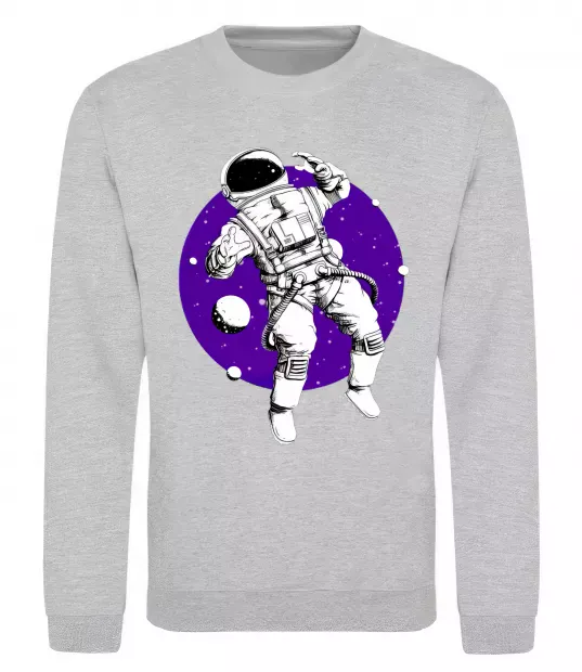 Свитшот Космонавт в круглом космосе Серый меланж фото