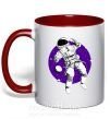 Чашка с цветной ручкой Космонавт в круглом космосе Красный фото