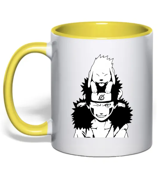 Чашка з кольоровою ручкою Аніме kiba з собакою Лимонний фото