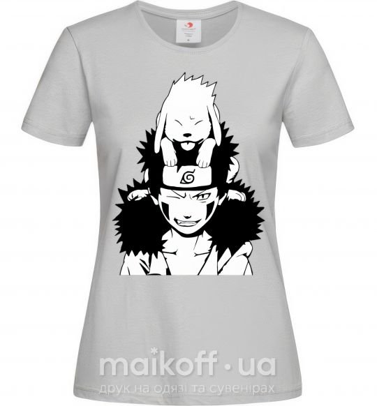 Жіноча футболка Аниме kiba с собакой Сірий фото