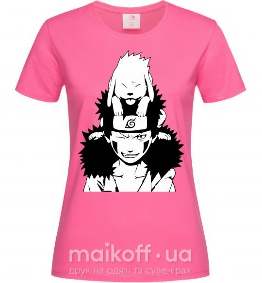 Женская футболка Аниме kiba с собакой Ярко-розовый фото