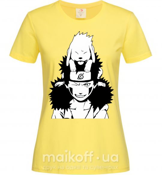 Женская футболка Аниме kiba с собакой Лимонный фото
