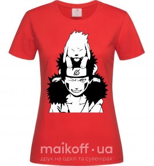Женская футболка Аниме kiba с собакой Красный фото