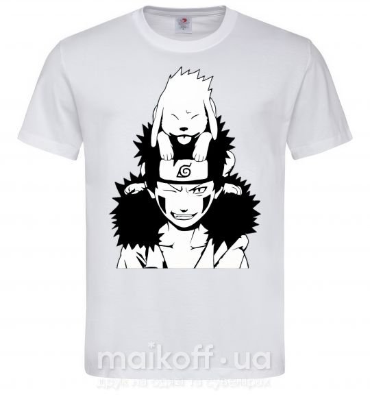 Мужская футболка Аниме kiba с собакой Белый фото