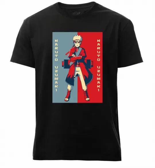 Мужская премиум футболка Наруто червоно-синій Черный фото