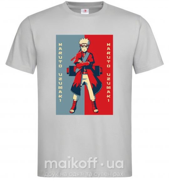 Мужская футболка Наруто красно-синий Серый фото