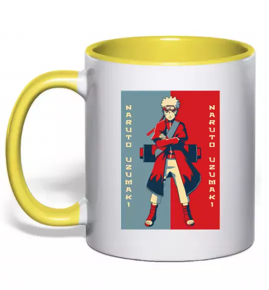 Чашка з кольоровою ручкою Наруто червоно-синій Сонячно жовтий фото