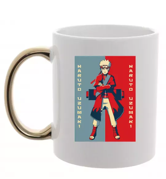 Чашка з кольоровою ручкою Наруто червоно-синій Золото фото