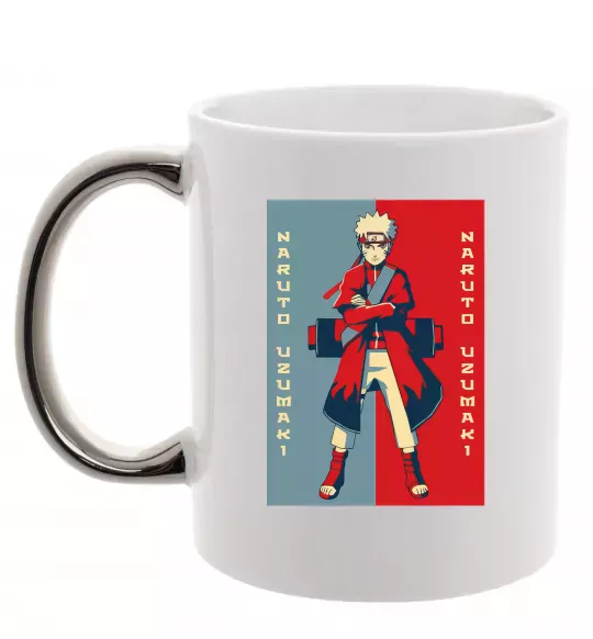 Чашка з кольоровою ручкою Наруто червоно-синій Срібло фото