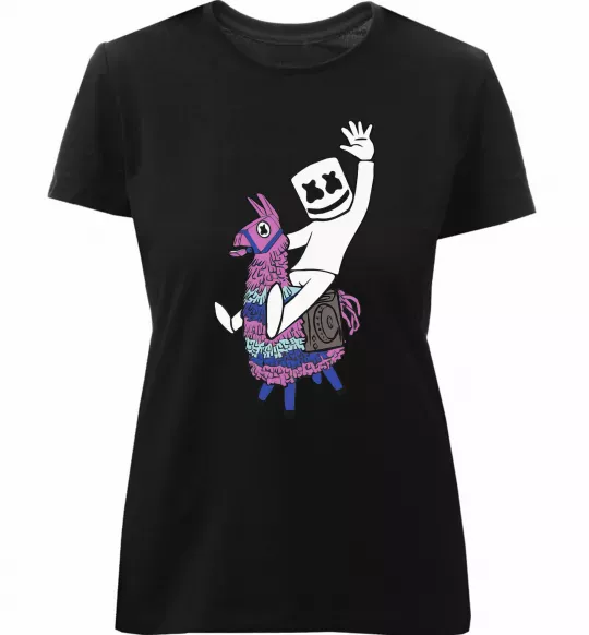 Женская премиум футболка Marshmello fortnite Черный фото