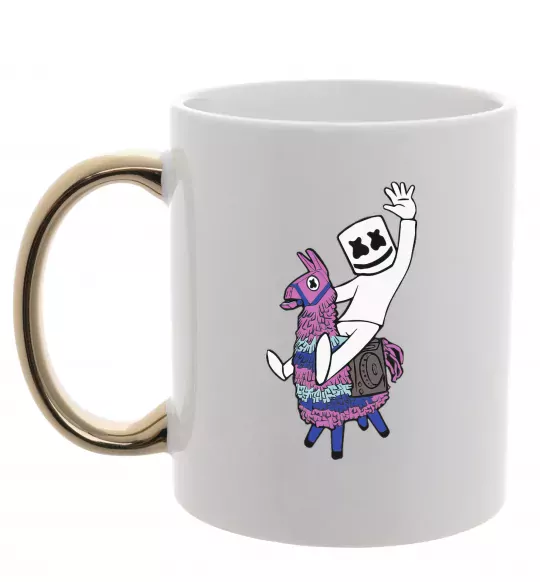 Чашка з кольоровою ручкою Marshmello fortnite Золото фото