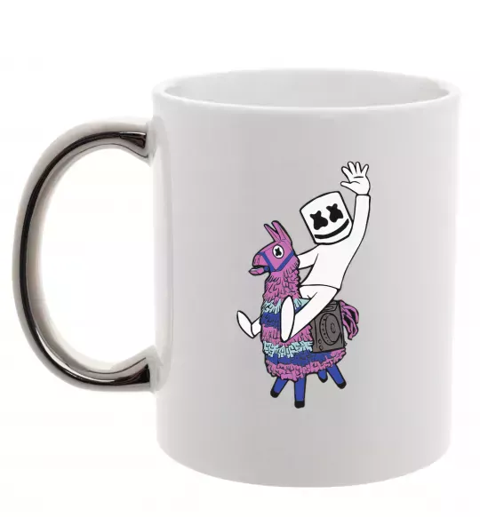 Чашка з кольоровою ручкою Marshmello fortnite Срібло фото