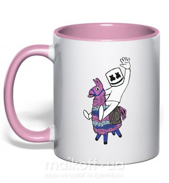 Чашка з кольоровою ручкою Marshmello fortnite Ніжно рожевий фото