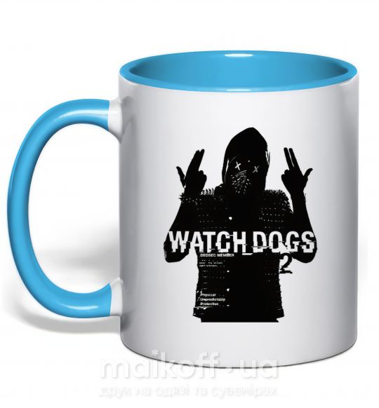 Чашка з кольоровою ручкою Watch Dogs Wrench Блакитний фото