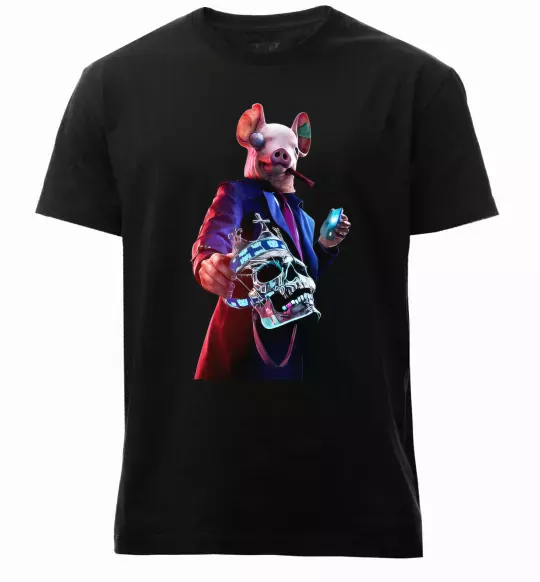 Чоловіча преміум футболка Watch dogs свин Чорний фото