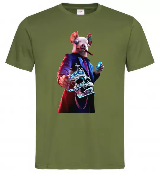 Мужская футболка Watch dogs свин Оливковый фото