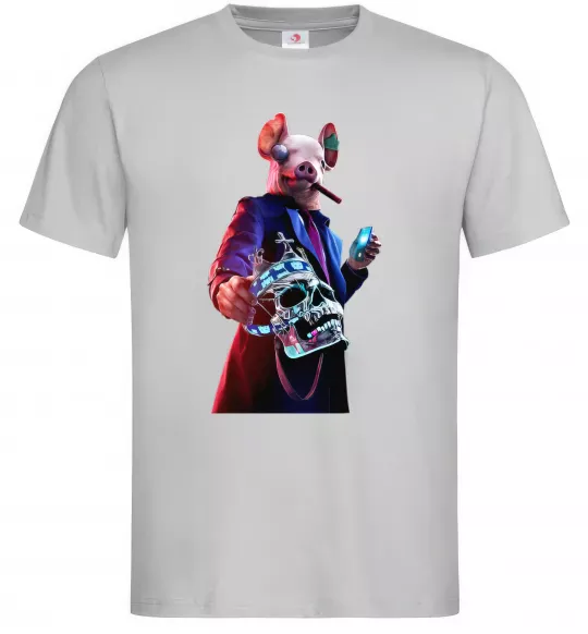 Мужская футболка Watch dogs свин Серый фото