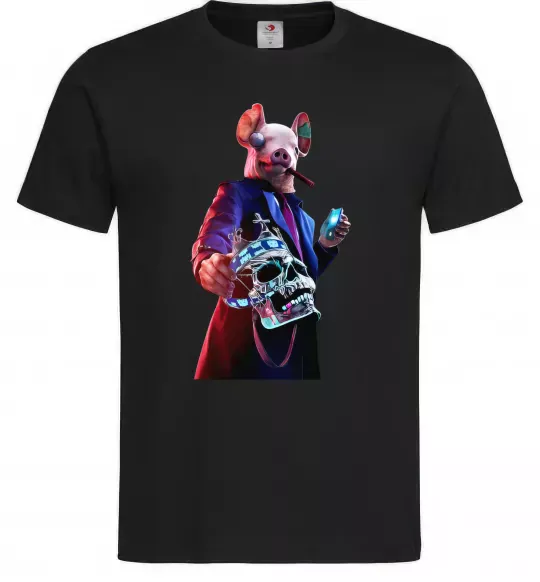 Мужская футболка Watch dogs свин Черный фото