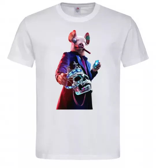 Мужская футболка Watch dogs свин Белый фото