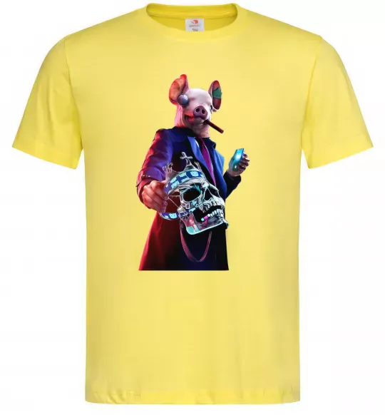 Мужская футболка Watch dogs свин Лимонный фото