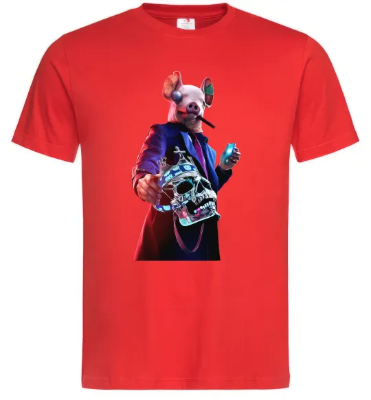 Мужская футболка Watch dogs свин Красный фото