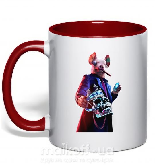 Чашка с цветной ручкой Watch dogs свин Красный фото