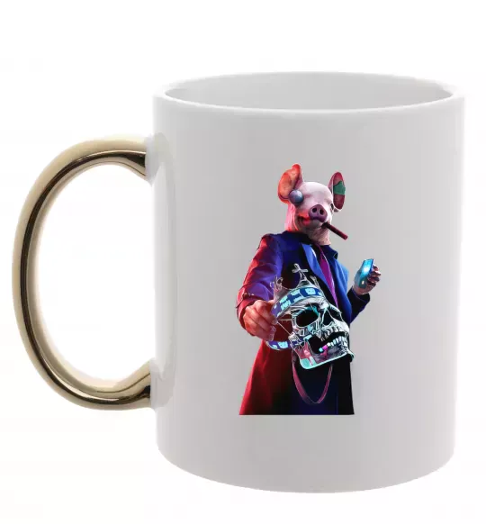 Чашка з кольоровою ручкою Watch dogs свин Золото фото