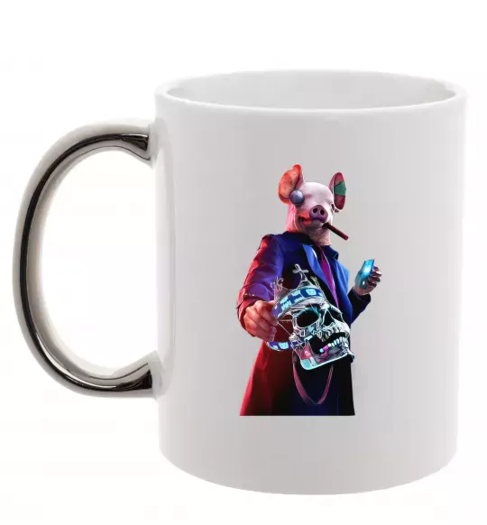 Чашка з кольоровою ручкою Watch dogs свин Срібло фото