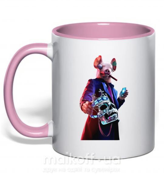 Чашка з кольоровою ручкою Watch dogs свин Ніжно рожевий фото