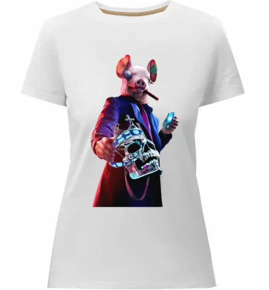 Женская премиум футболка Watch dogs свин Белый фото