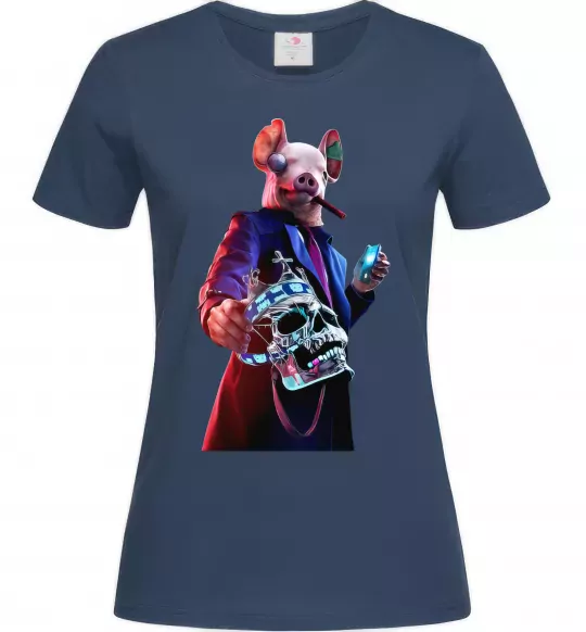 Жіноча футболка Watch dogs свин Темно-синій фото