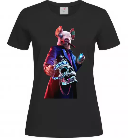 Жіноча футболка Watch dogs свин Чорний фото