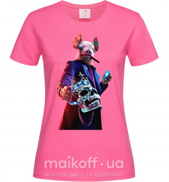 Женская футболка Watch dogs свин Ярко-розовый фото