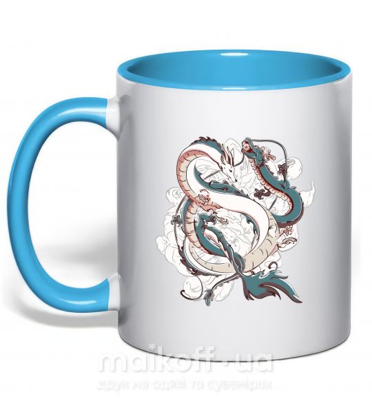 Чашка с цветной ручкой Драконы ghibli Голубой фото