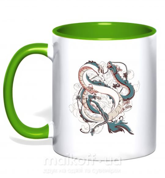 Чашка з кольоровою ручкою Драконы ghibli Зелений фото