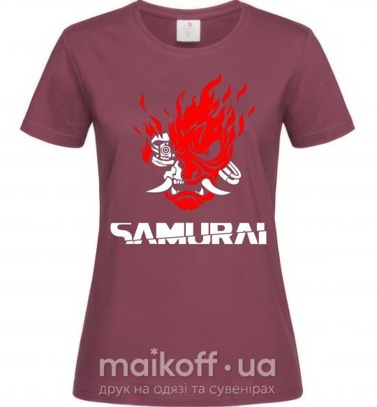 Жіноча футболка Cyberpunk 2077 samurai Бордовий фото