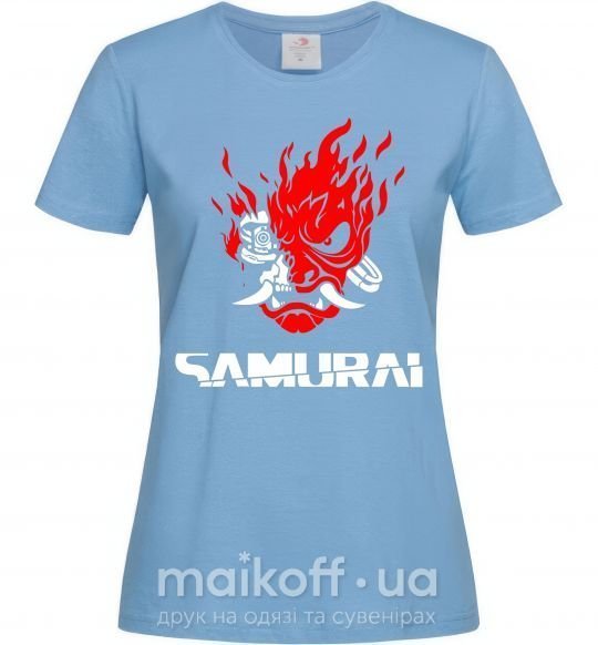 Жіноча футболка Cyberpunk 2077 samurai Блакитний фото