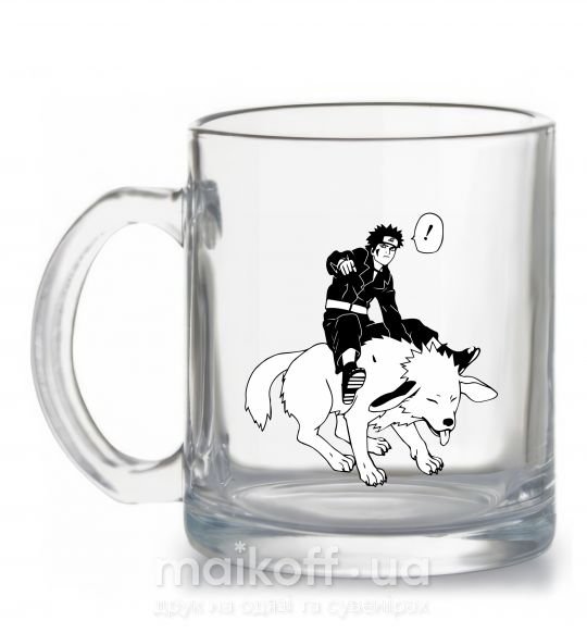 Чашка скляна Naruto Киба на собаке Прозорий фото