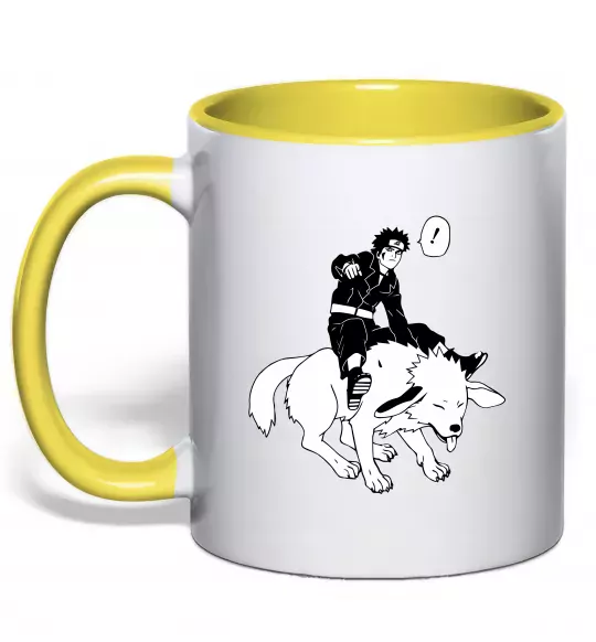 Чашка з кольоровою ручкою Naruto Кіба на собаці Сонячно жовтий фото
