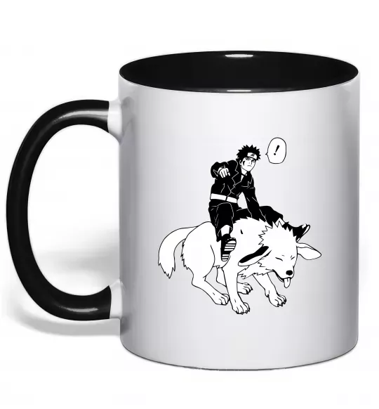 Чашка з кольоровою ручкою Naruto Кіба на собаці Чорний фото