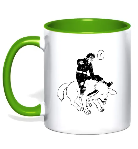 Чашка з кольоровою ручкою Naruto Кіба на собаці Лаймовий фото