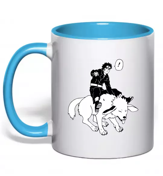Чашка з кольоровою ручкою Naruto Кіба на собаці Блакитний фото