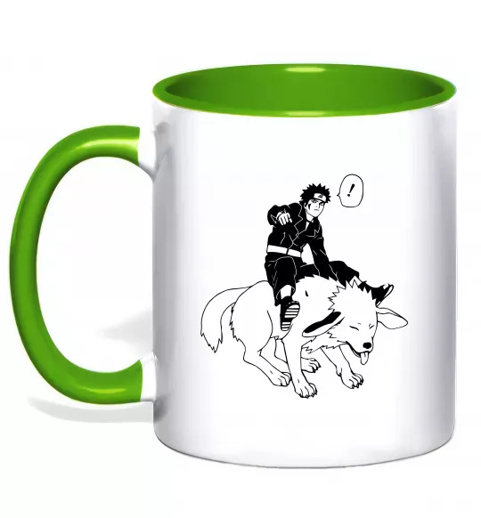 Чашка з кольоровою ручкою Naruto Кіба на собаці Зелений фото