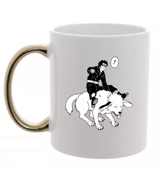 Чашка з кольоровою ручкою Naruto Кіба на собаці Золото фото