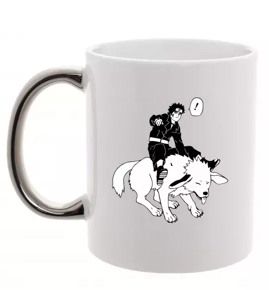 Чашка з кольоровою ручкою Naruto Кіба на собаці Срібло фото