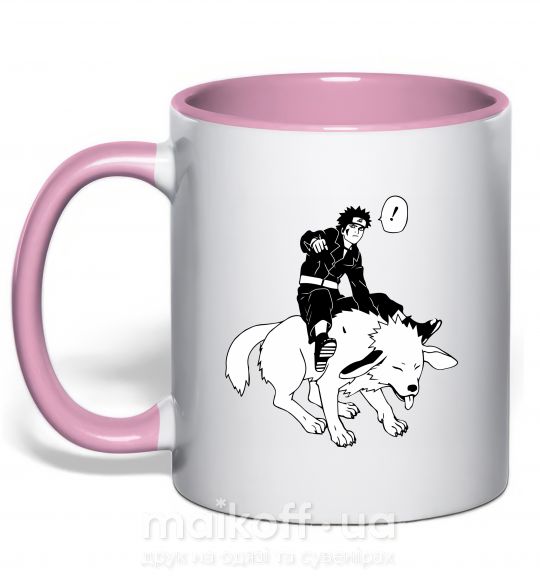 Чашка с цветной ручкой Naruto Киба на собаке Нежно розовый фото