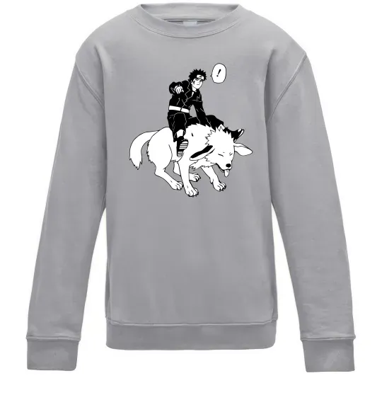 Детский Свитшот Naruto Кіба на собаці Серый меланж фото