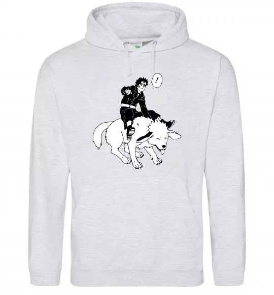 Чоловіча толстовка (худі) Naruto Кіба на собаці Сірий меланж фото